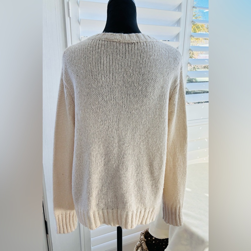 Wooden Ships Thankful + Blessed Cream light Sweater X/S fits Oversized Like M - Picture 3 of 8